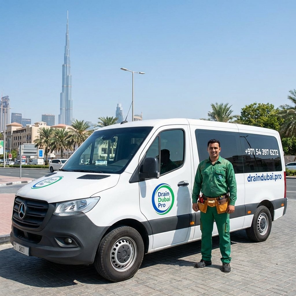 Drain Dubai Pro service van with Drain Dubai Team - draindubai.pro +971 54 397 6272