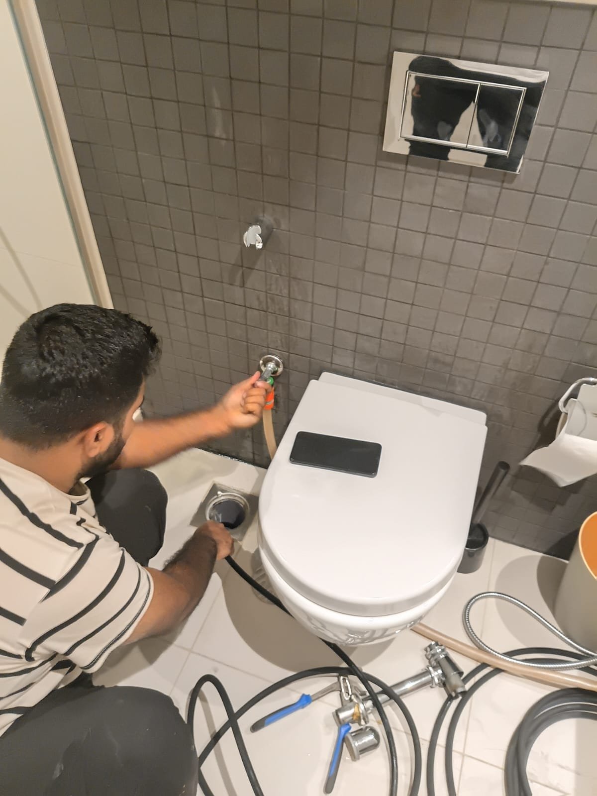 Wall-hung luxury toilet frame installation Dubai